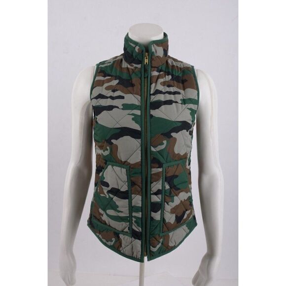 J. Crew Mercantile womens Camo Vest Jacket Puffer Green Brown XXS XX-small - Picture 1 of 6